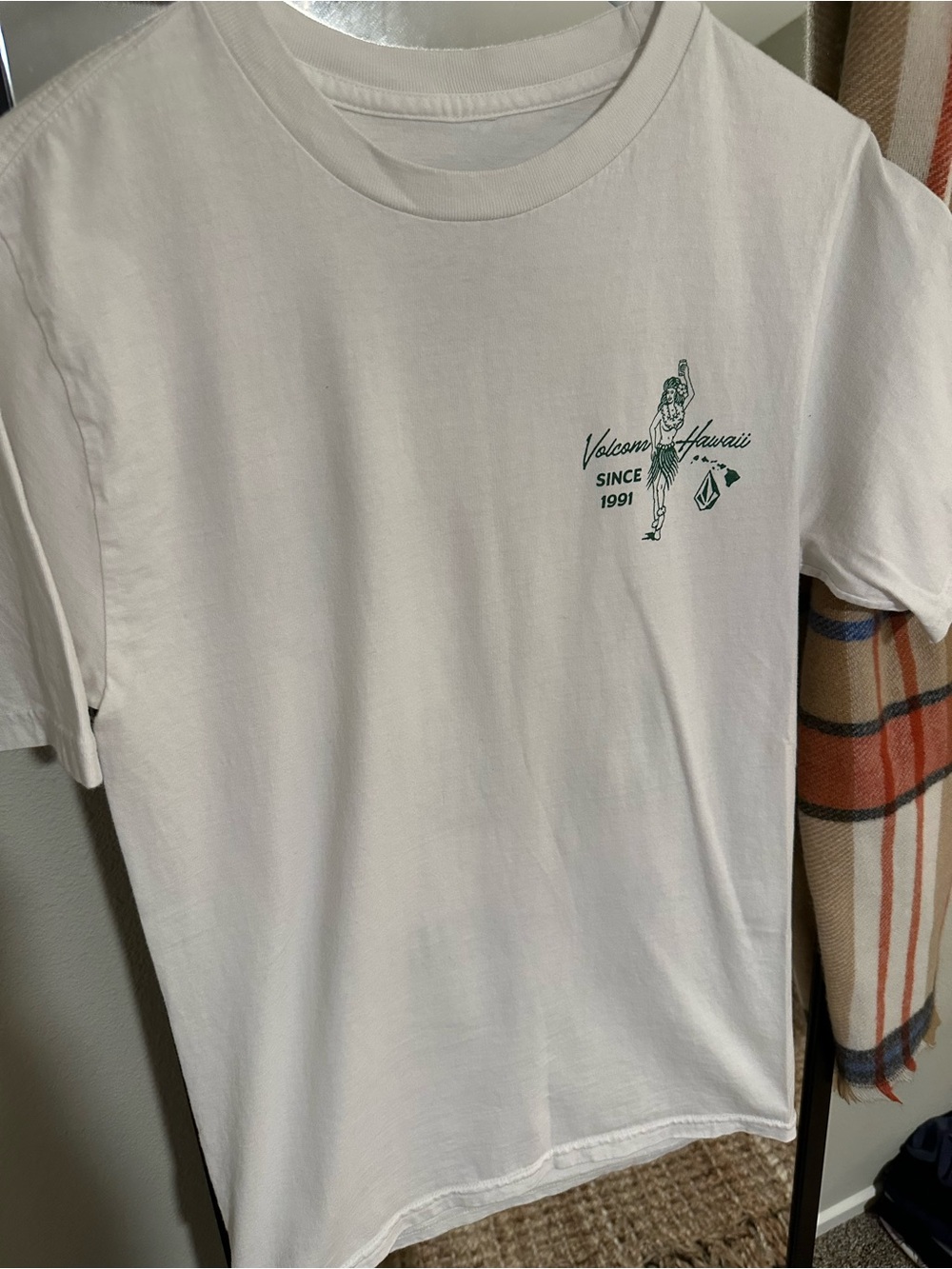 Volcom White Short Sleeve Tee with Green Chest Graphic
